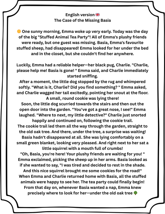 : Detektywi od Serca: Przygody Emmy i Charlie. Opowiadanie dwujęzyczne ze słownikiem i kreatywnymi zadaniami dla dzieci i rodziców, oraz kolorowanka tematyczna (PDF)