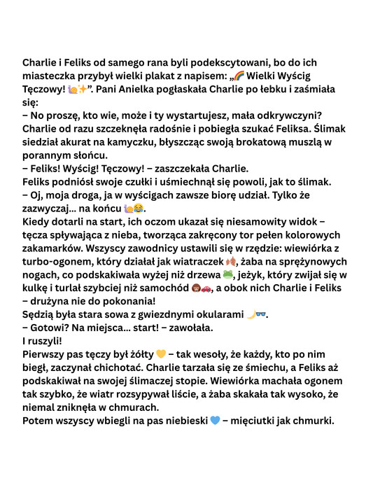 Charlie i Feliks w Tęczowym Wyścigu – bajka, gra i kolorowanki (PDF)