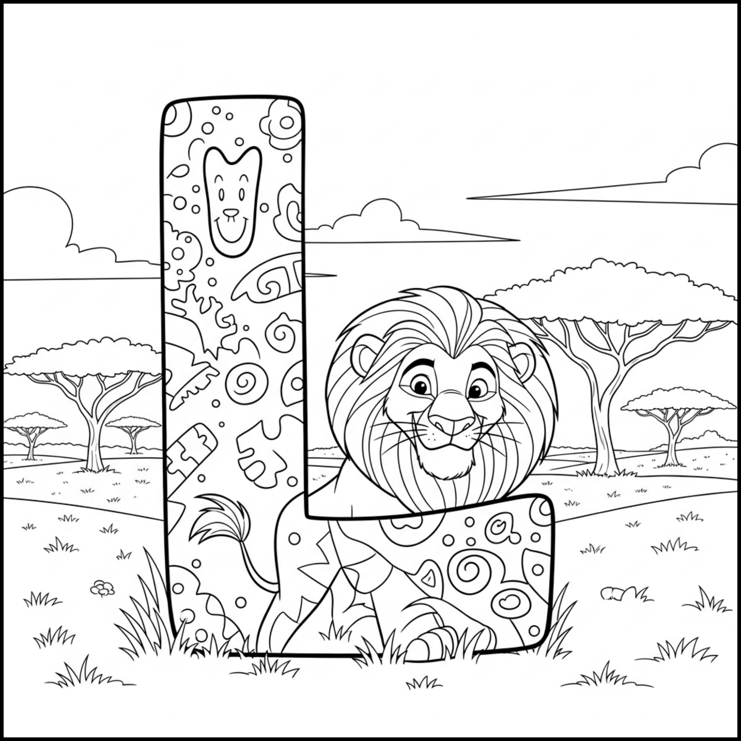 Edukacyjna kolorowanka z alfabetem A–Z dla dzieci. Proste czarno-białe ilustracje do druku, nauka liter, ćwiczenie rączki i kreatywna zabawa dla przedszkolaków.