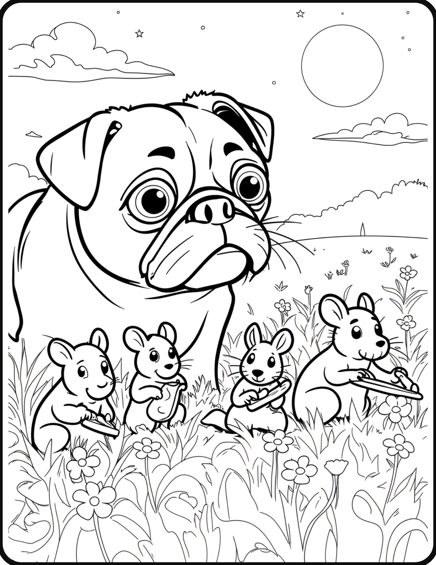 Charlie i Orkiestra Myszek. Zabawne opowiadanie o przygodach Czarnej Mopsiczki Charlie, a także zabawy dla Rodziców i Dzieci inspirowane tym właśnie opowiadaniem. Znajdziesz tam kilka stron do pokolorowania. Wszystko w wersji PDF gotowej do druku.