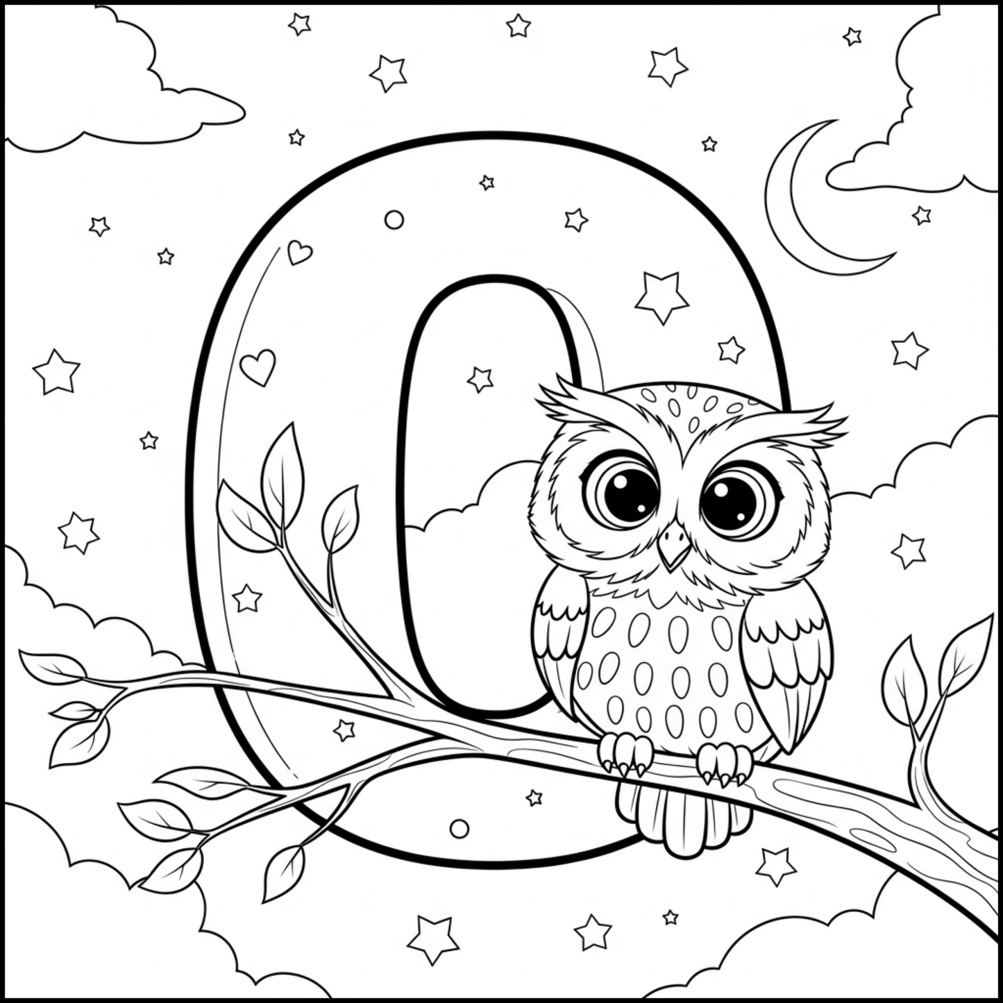 Edukacyjna kolorowanka z alfabetem A–Z dla dzieci. Proste czarno-białe ilustracje do druku, nauka liter, ćwiczenie rączki i kreatywna zabawa dla przedszkolaków.