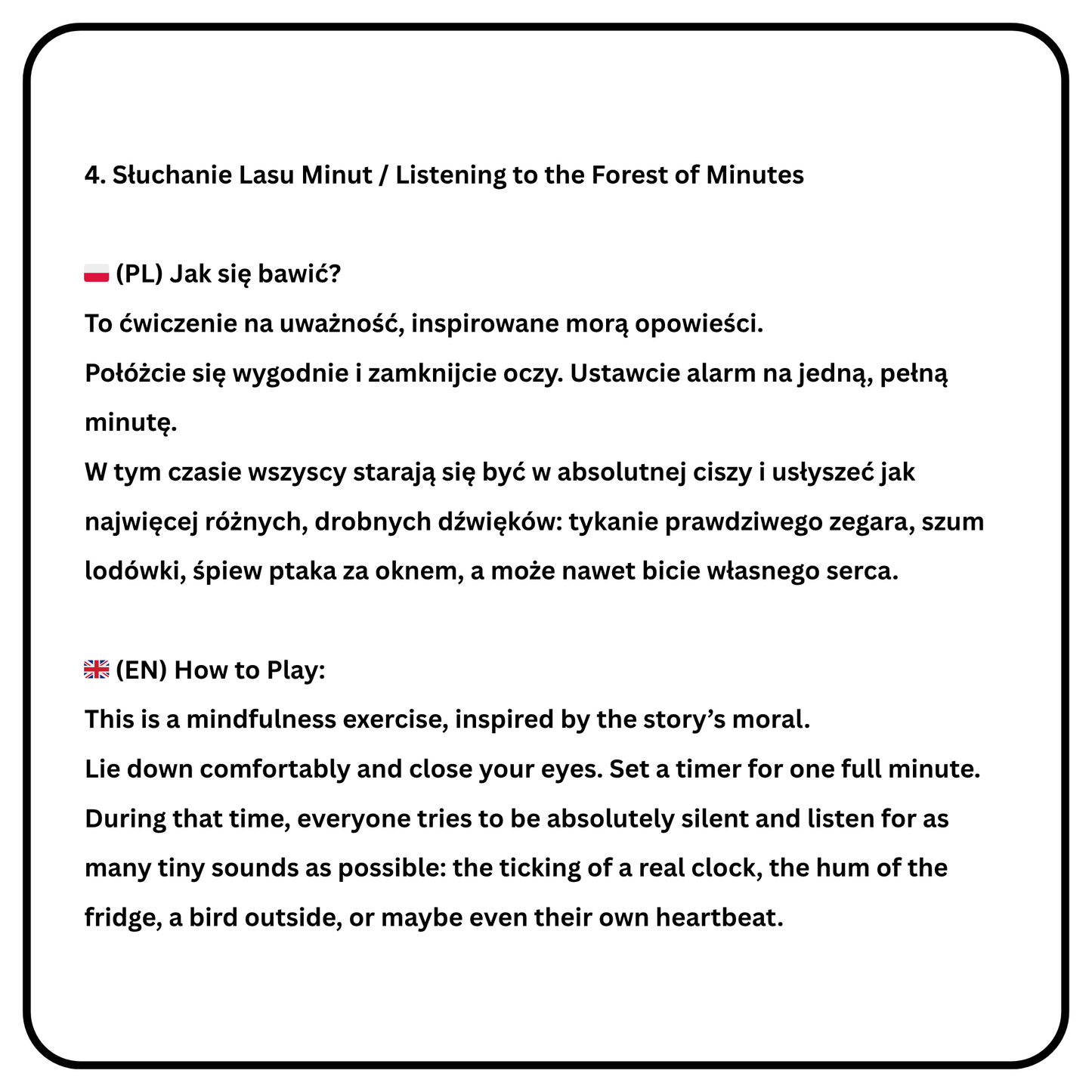 Nauka języka przez magiczną przygodę! Pobierz "Zagubioną Godzinę" – kompletny pakiet PDF zawierający dwujęzyczne opowiadanie (PL/EN), słowniczek i kreatywną kolorowankę.