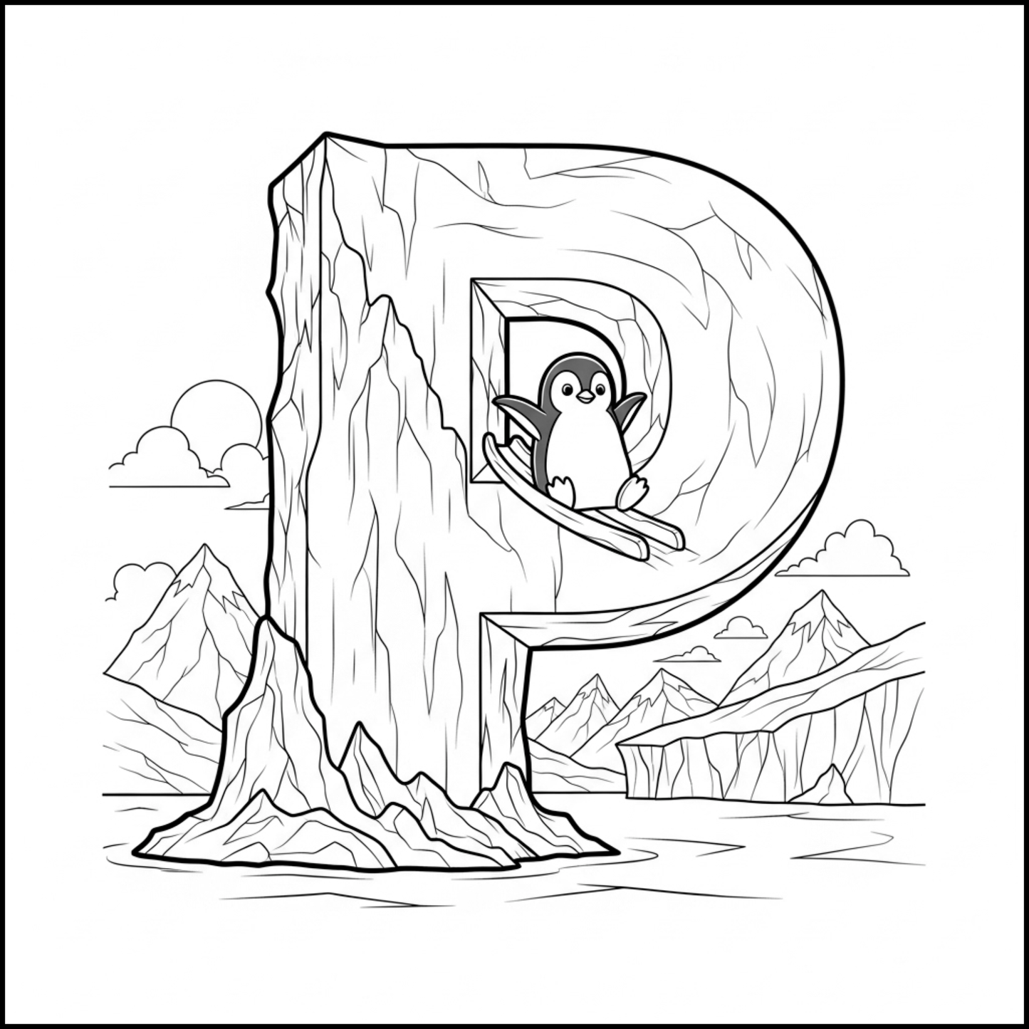 Edukacyjna kolorowanka z alfabetem A–Z dla dzieci. Proste czarno-białe ilustracje do druku, nauka liter, ćwiczenie rączki i kreatywna zabawa dla przedszkolaków.