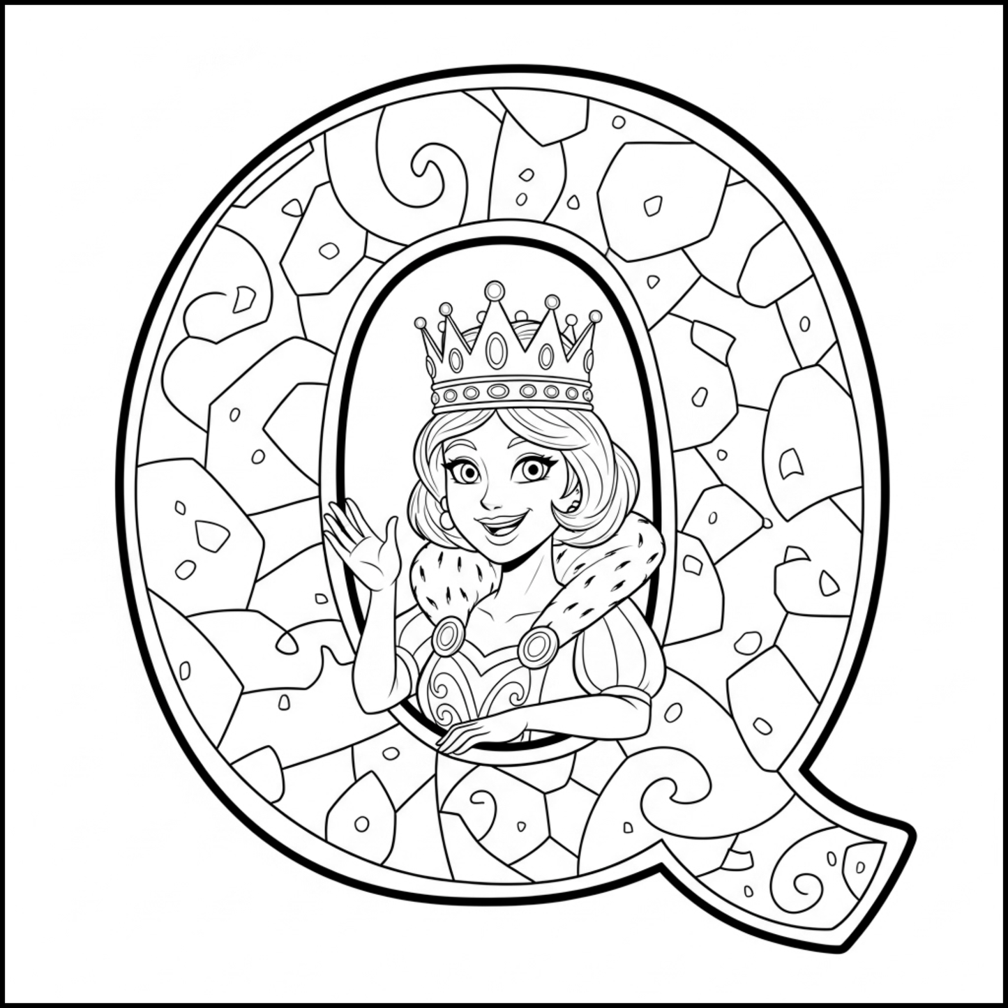 Edukacyjna kolorowanka z alfabetem A–Z dla dzieci. Proste czarno-białe ilustracje do druku, nauka liter, ćwiczenie rączki i kreatywna zabawa dla przedszkolaków.