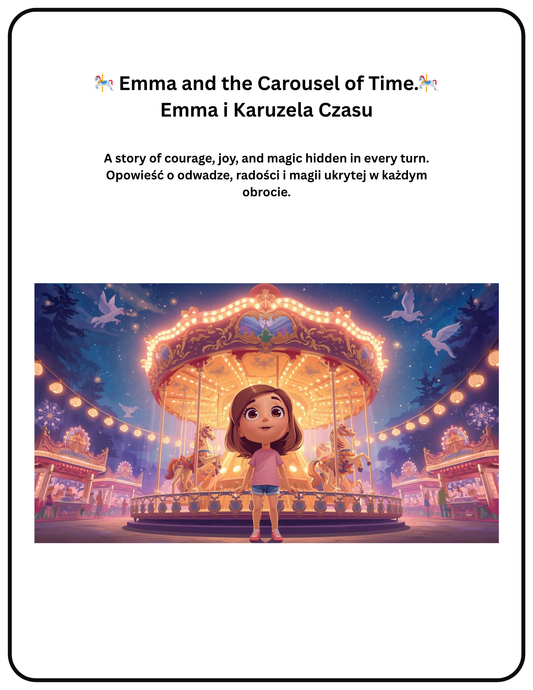 Emma i Karuzela Czasu – Magiczna Dwujęzyczna Bajka z Zadaniami i Kolorowankami (PDF do druku)