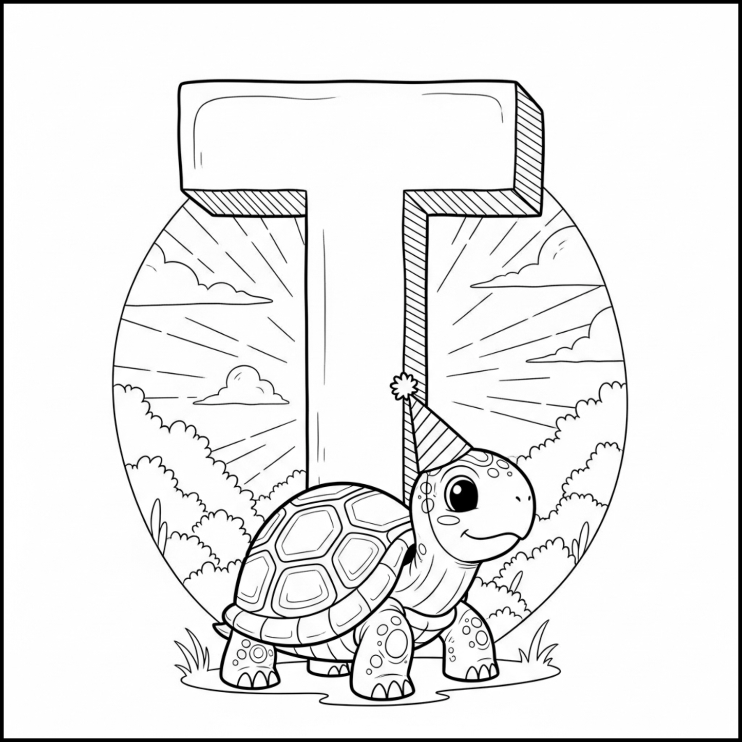 Edukacyjna kolorowanka z alfabetem A–Z dla dzieci. Proste czarno-białe ilustracje do druku, nauka liter, ćwiczenie rączki i kreatywna zabawa dla przedszkolaków.