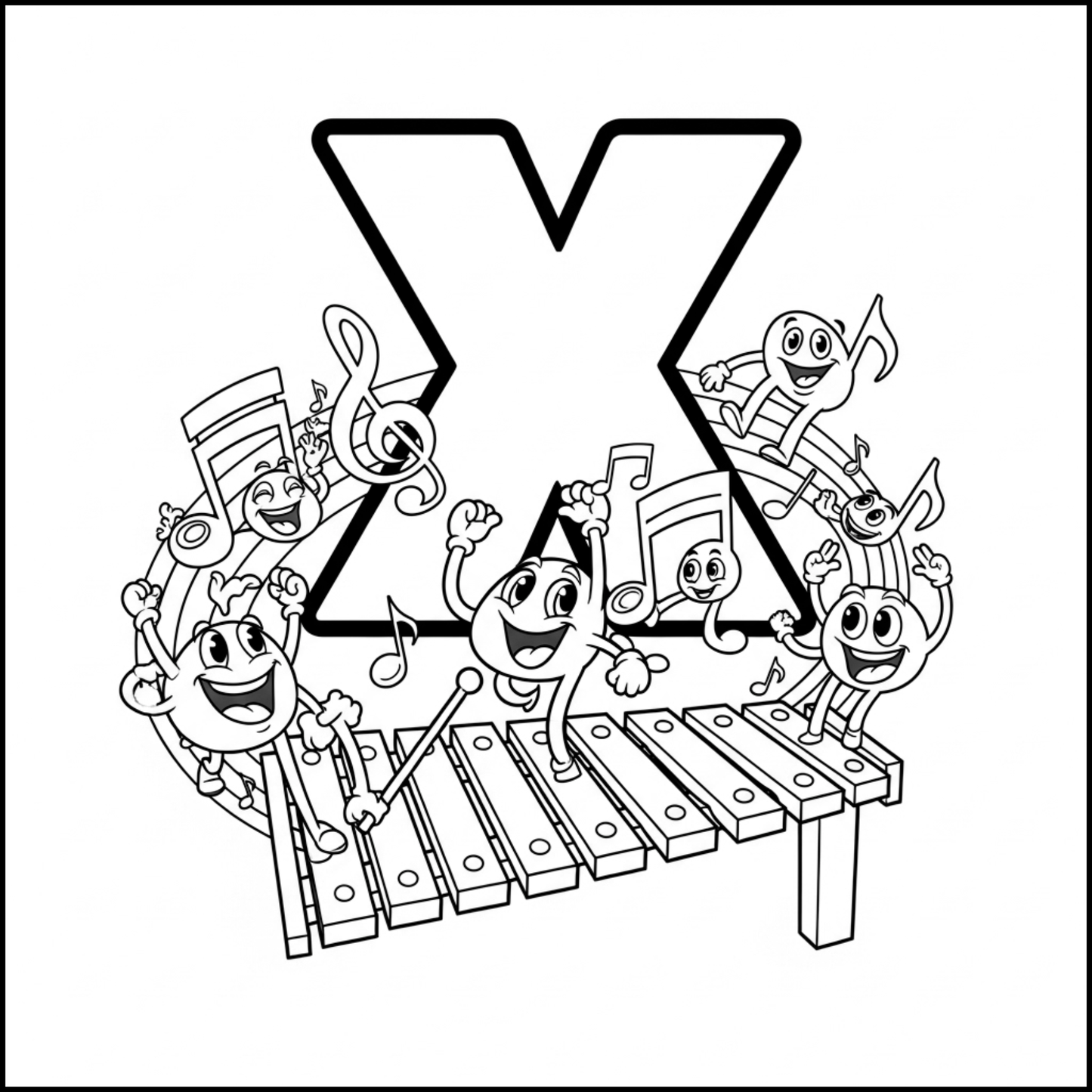 Edukacyjna kolorowanka z alfabetem A–Z dla dzieci. Proste czarno-białe ilustracje do druku, nauka liter, ćwiczenie rączki i kreatywna zabawa dla przedszkolaków.