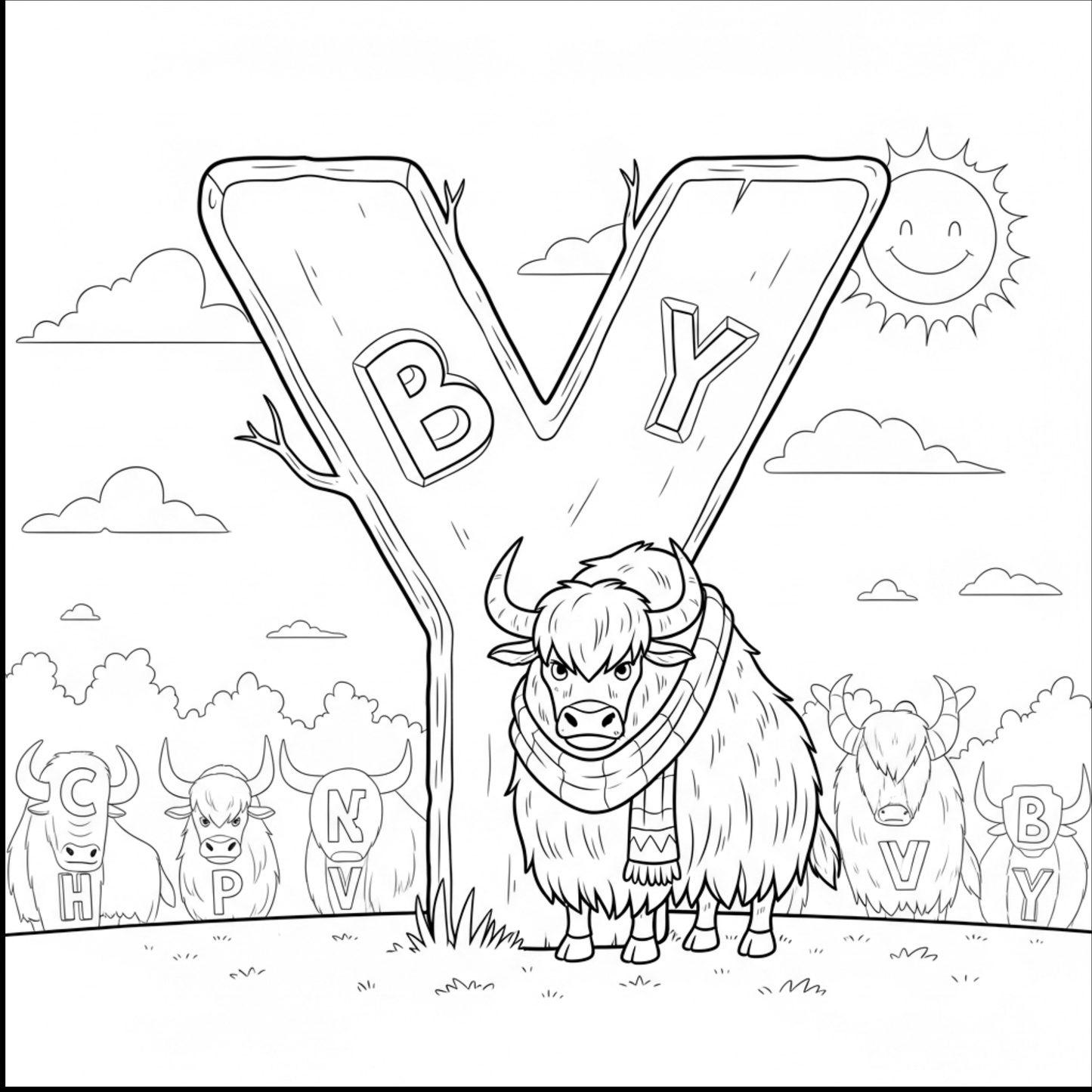 Edukacyjna kolorowanka z alfabetem A–Z dla dzieci. Proste czarno-białe ilustracje do druku, nauka liter, ćwiczenie rączki i kreatywna zabawa dla przedszkolaków.