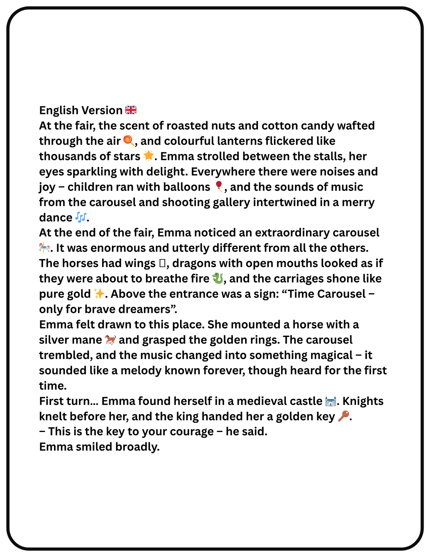 Emma i Karuzela Czasu – Magiczna Dwujęzyczna Bajka z Zadaniami i Kolorowankami (PDF do druku)