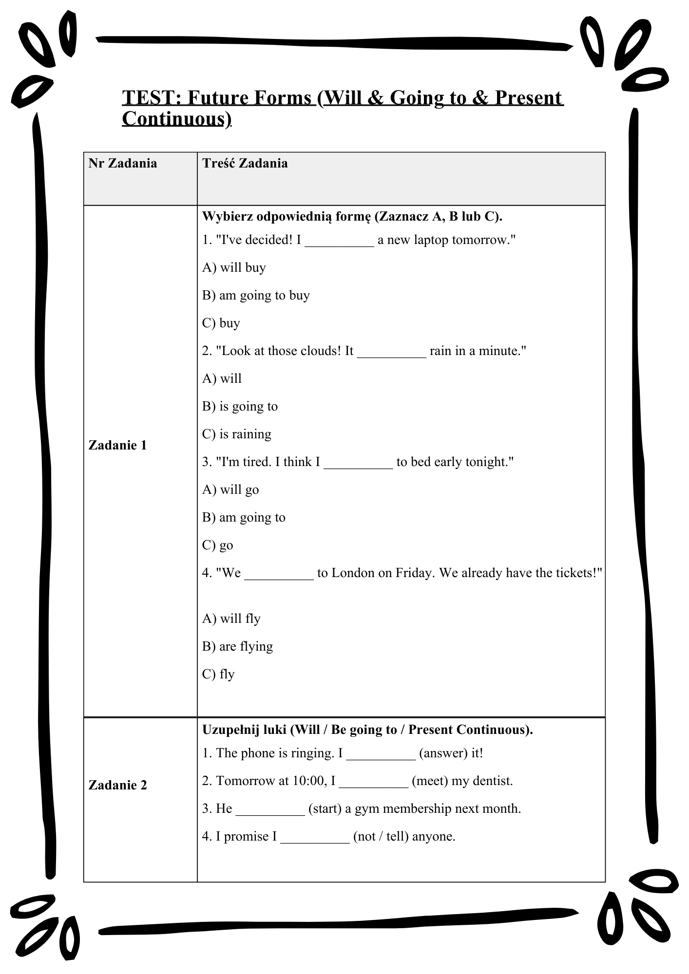 English Tenses Mastery/ Angielskie czasy– Kompletny Zestaw Ćwiczeń (12 Czasów + Klucz Odpowiedzi)