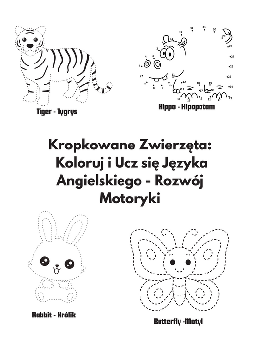 Kropkowane Zwierzęta:  Koloruj i Ucz się Języka Angielskiego - Rozwój Motoryki