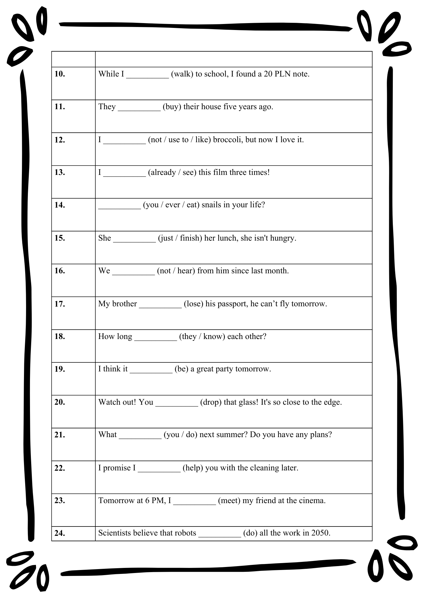 English Tenses Mastery/ Angielskie czasy– Kompletny Zestaw Ćwiczeń (12 Czasów + Klucz Odpowiedzi)