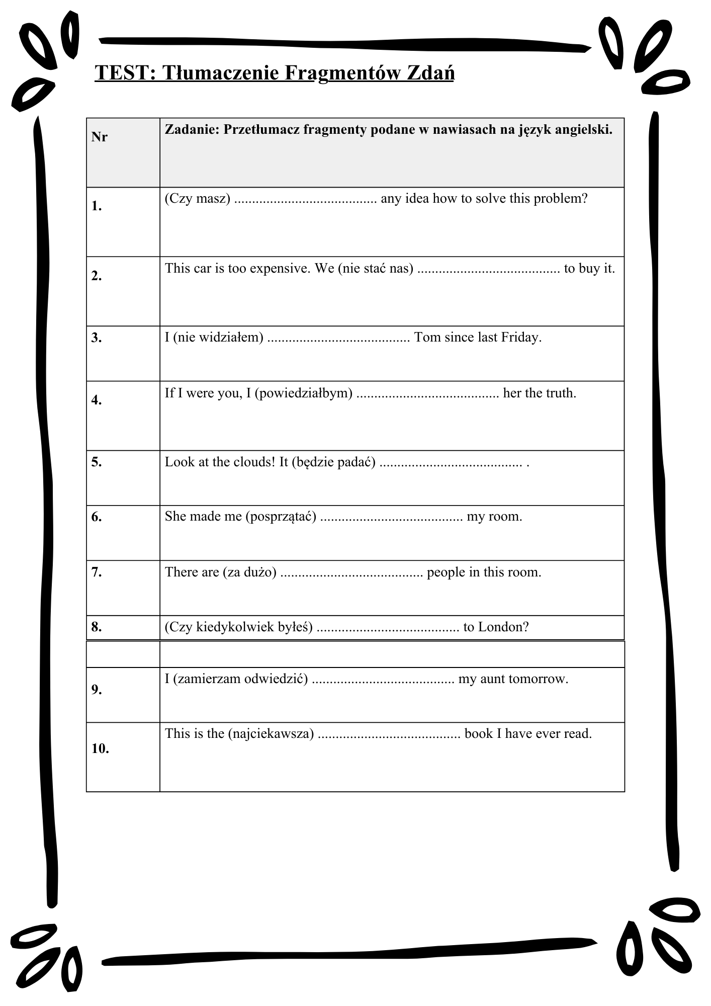 English Tenses Mastery/ Angielskie czasy– Kompletny Zestaw Ćwiczeń (12 Czasów + Klucz Odpowiedzi)