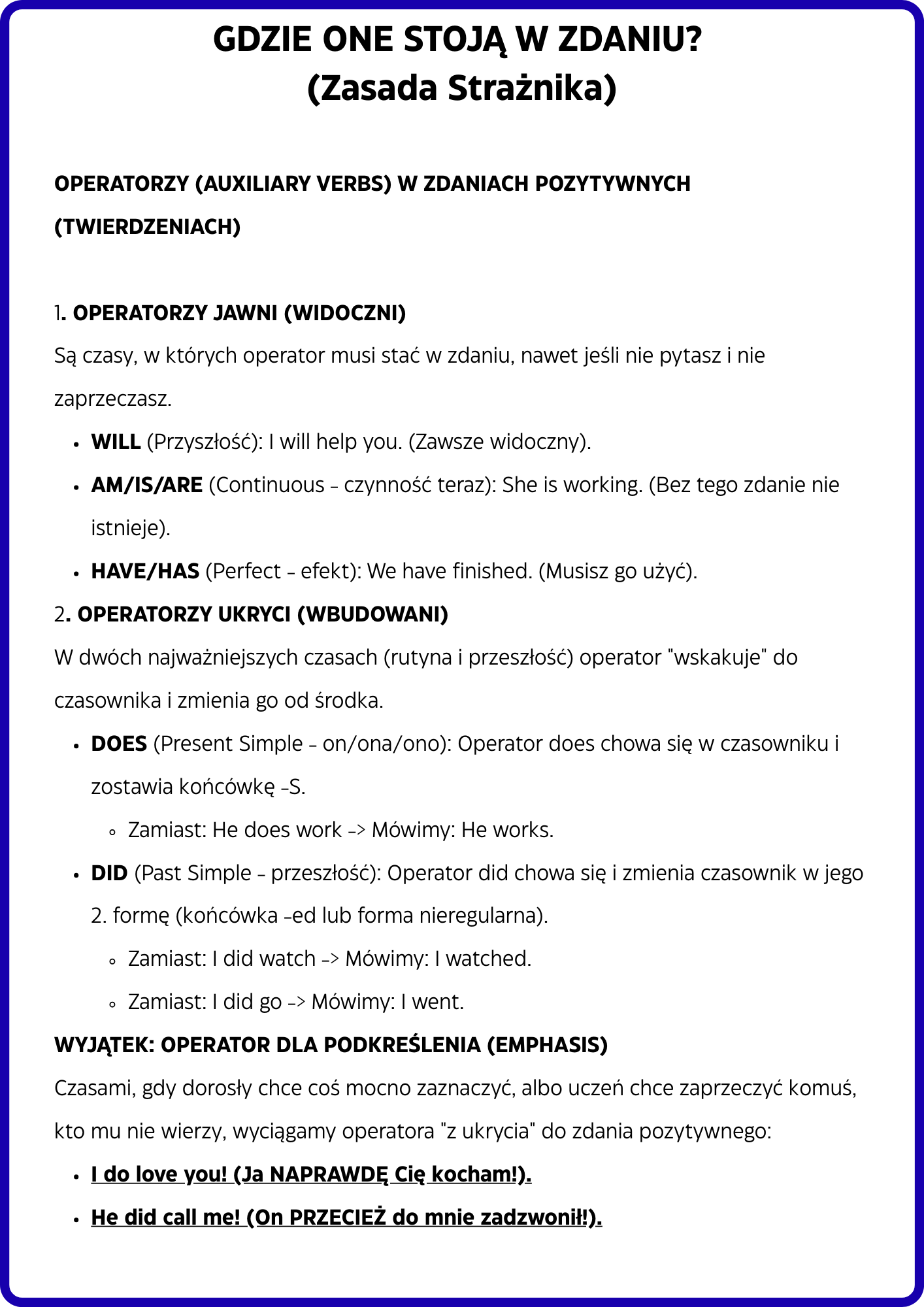 SYSTEM KONSTRUKTORA: ANGIELSKI KRĘGOSŁUP (S-V-O-M-P-T-Y)- Budowa zdania Angielskiego