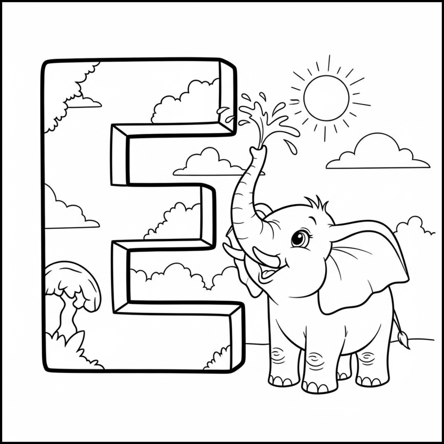 Edukacyjna kolorowanka z alfabetem A–Z dla dzieci. Proste czarno-białe ilustracje do druku, nauka liter, ćwiczenie rączki i kreatywna zabawa dla przedszkolaków.