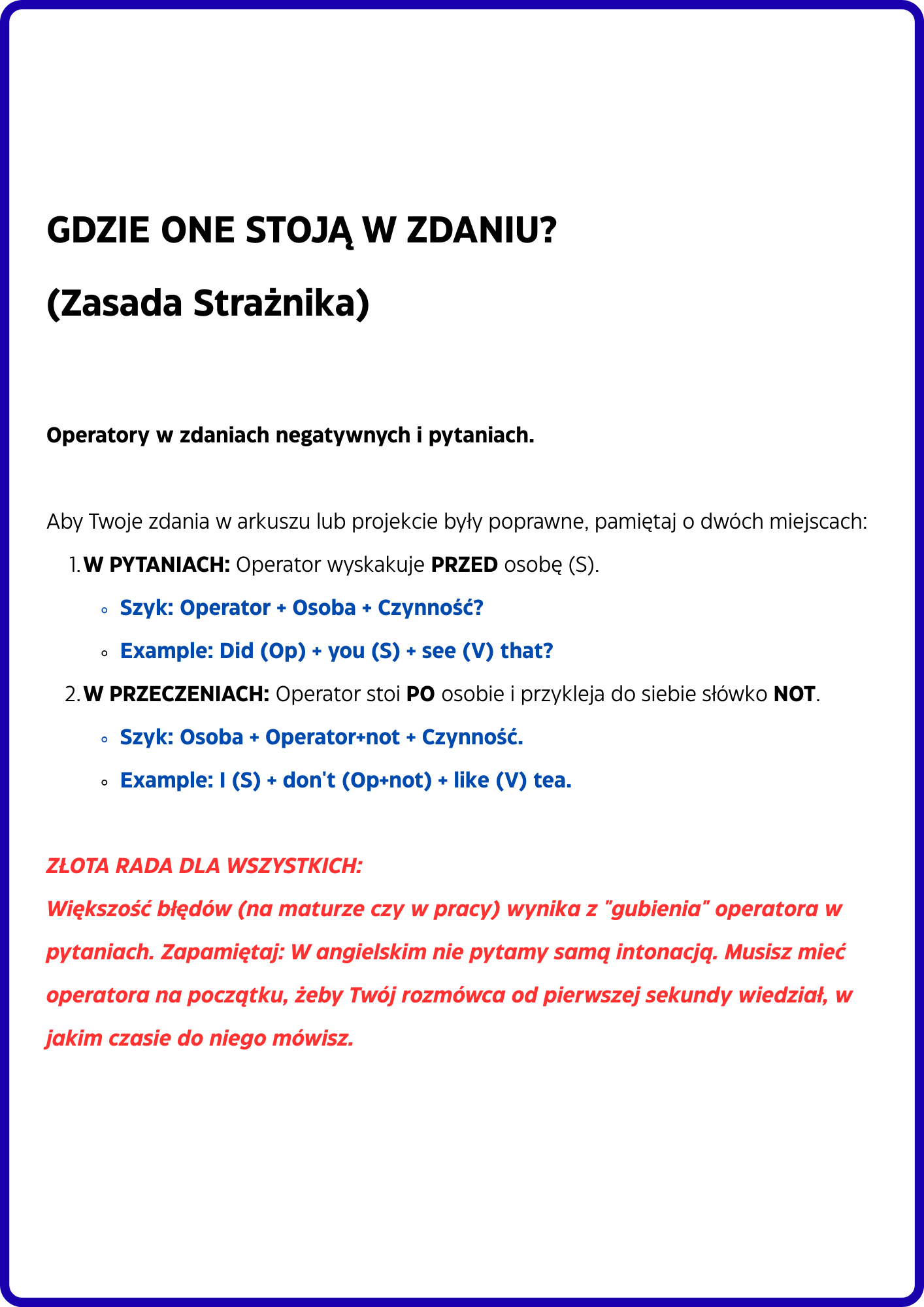SYSTEM KONSTRUKTORA: ANGIELSKI KRĘGOSŁUP (S-V-O-M-P-T-Y)- Budowa zdania Angielskiego