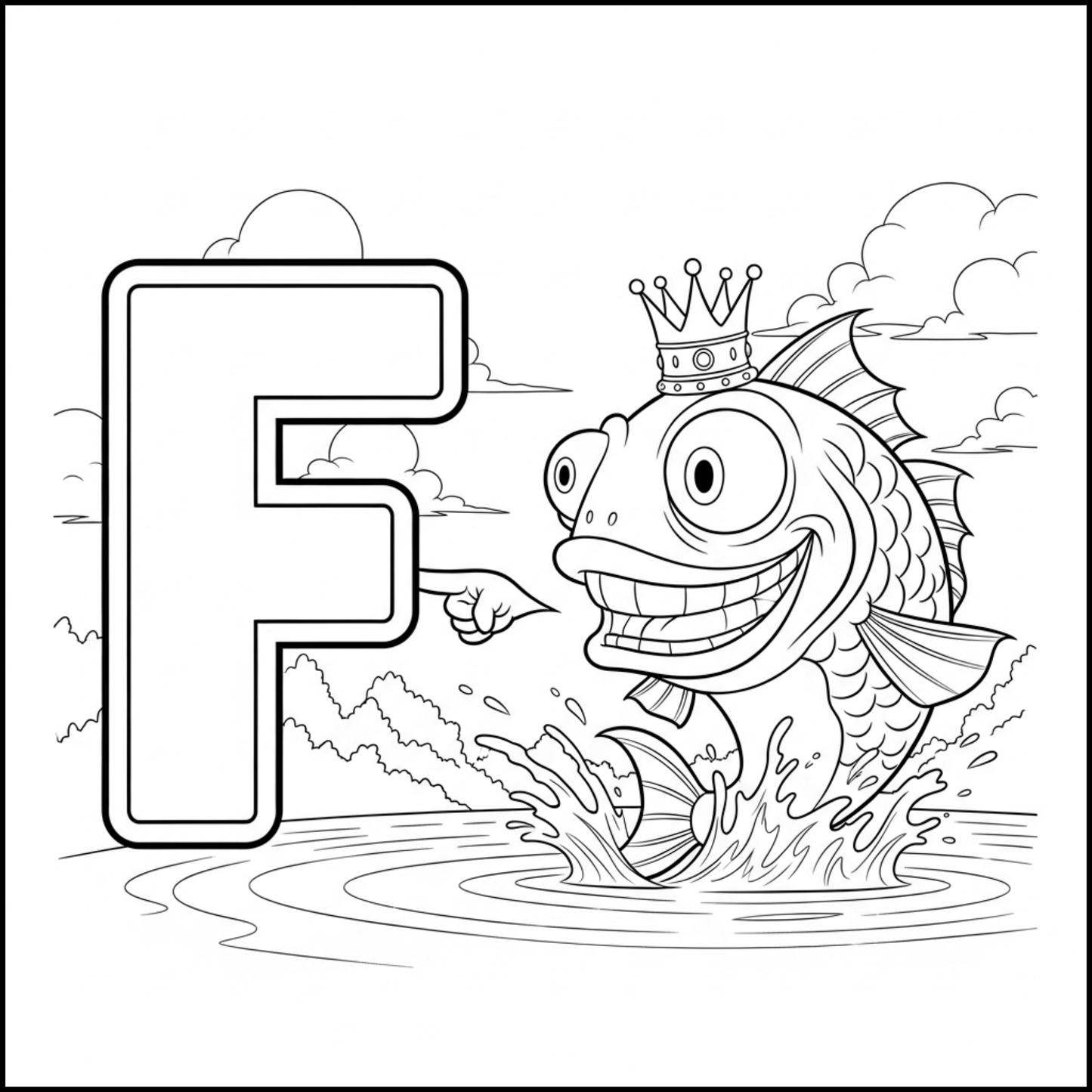 Edukacyjna kolorowanka z alfabetem A–Z dla dzieci. Proste czarno-białe ilustracje do druku, nauka liter, ćwiczenie rączki i kreatywna zabawa dla przedszkolaków.