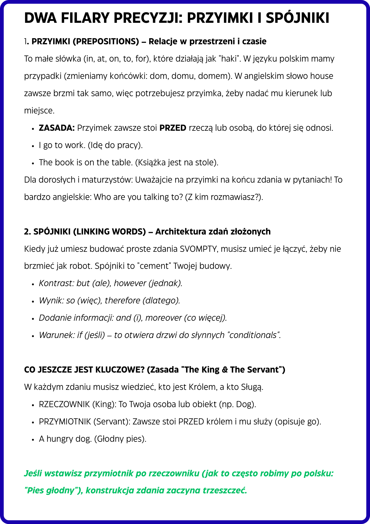 SYSTEM KONSTRUKTORA: ANGIELSKI KRĘGOSŁUP (S-V-O-M-P-T-Y)- Budowa zdania Angielskiego