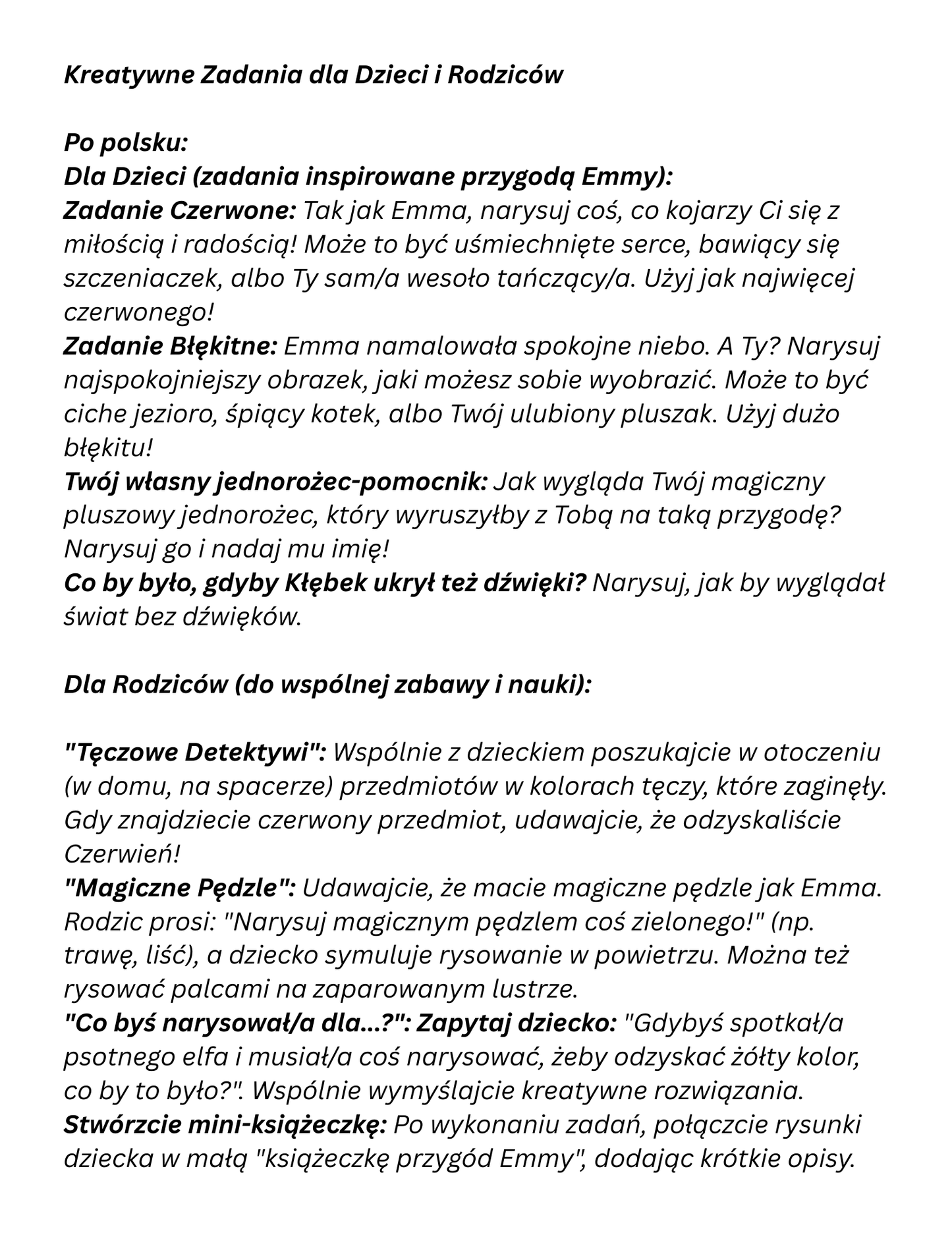 Emma i zagubione Kolory Tęczy- opowiadanie i kolorowanka w języku angielskim i polskim