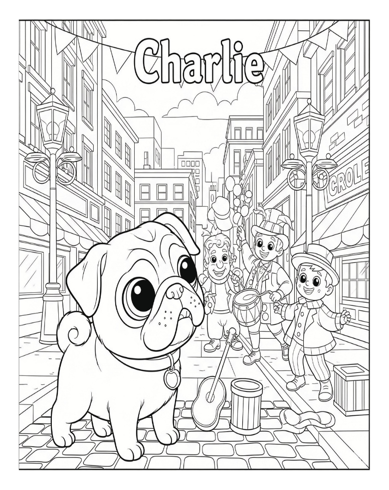 Mopsiczka Charlie: Magiczna Kolorowanka dla Małych Artystów