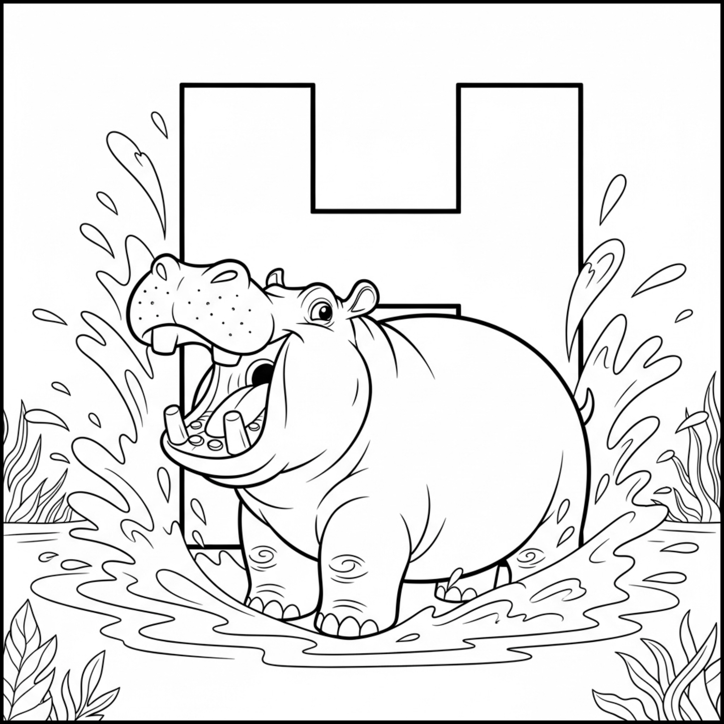 Edukacyjna kolorowanka z alfabetem A–Z dla dzieci. Proste czarno-białe ilustracje do druku, nauka liter, ćwiczenie rączki i kreatywna zabawa dla przedszkolaków.